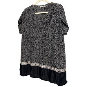 Masai Polka Dot V‎ Neck Tunic Top Black White Women's Size Large EUC